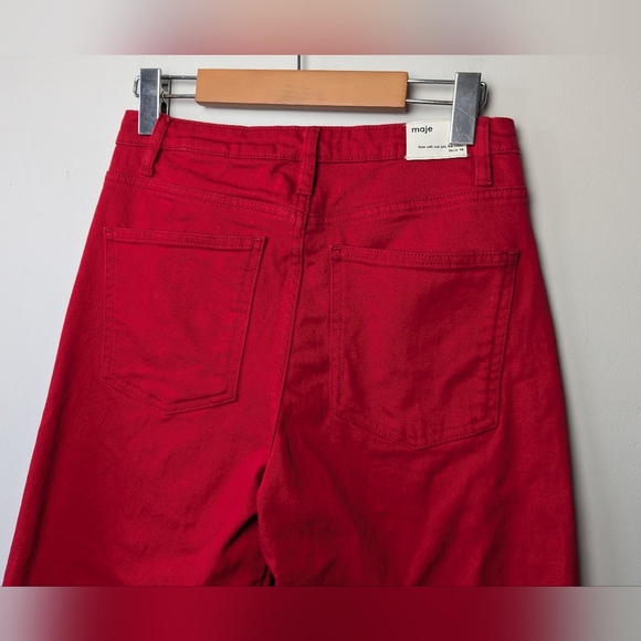 MAJE Crop Wide Leg Red Summer Pants Size 38 = Medium Or 6-8 99% Cotton - Picture 7 of 14